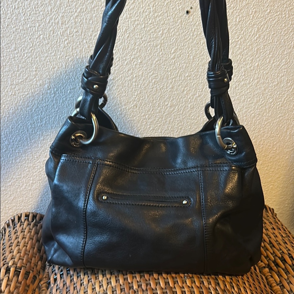 B.Makowsky Black Slouchy Shoulder Bag with Silver Hardware. - Picture 2 of 15